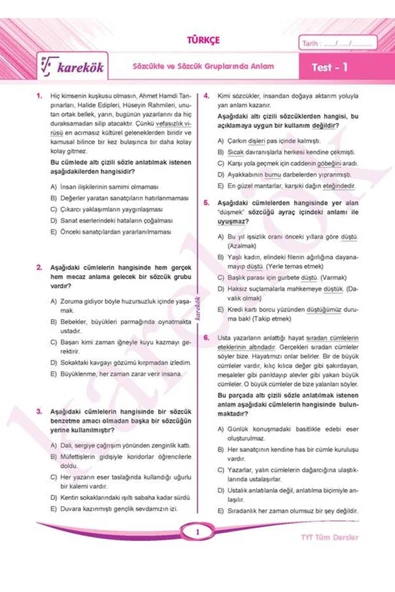 Yeni. Güncel TYT Tüm Dersler Eşit Ağırlık ve Sözel Soru Bankası - 2