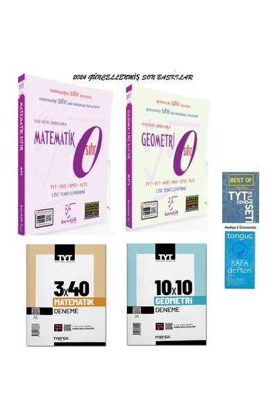Karekök 0 Sıfır Matematik Geometri Seti ve 2024 TYT Matematik- Geometri 10x10 Deneme+2 Hediye 6 Parç