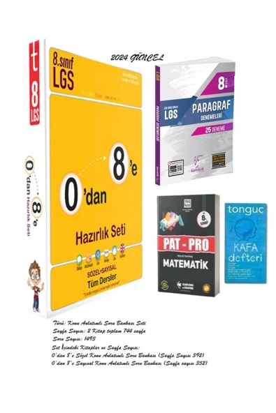 8. Sınıf 0'dan 8'e Hazırlık Seti ve Lgs Paragraf Denemeleri İle Pat-Pro Matematik S.B+Kafa Defteri