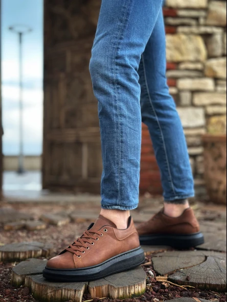 ET0547 Kalın Yüksek Taban Taba Siyah Bağcıklı Spor Erkek Ayakkabı - Resim 2