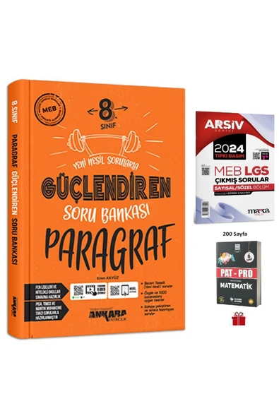 8. Sınıf Güçlendiren Paragraf Soru Bankası ve 2024 Lgs Çıkmış Soru+Pat-Pro Matematik Soru Bankası