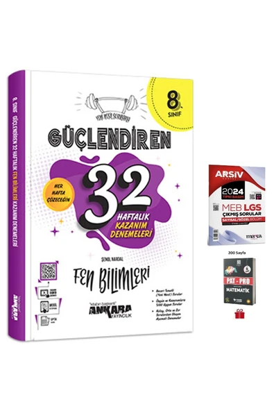 8. Sınıf Güçlendiren 32 Haftalık Fen Bilimleri Kazanım Denemeleri ve 2024 Lgs Çıkmış Sorular+Pat-Pro