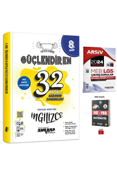 8. Sınıf Güçlendiren 32 Haftalık İngilizce Kazanım Denemeleri ve 2024 Lgs Çıkmış Soruları+Pat-Pro Ma