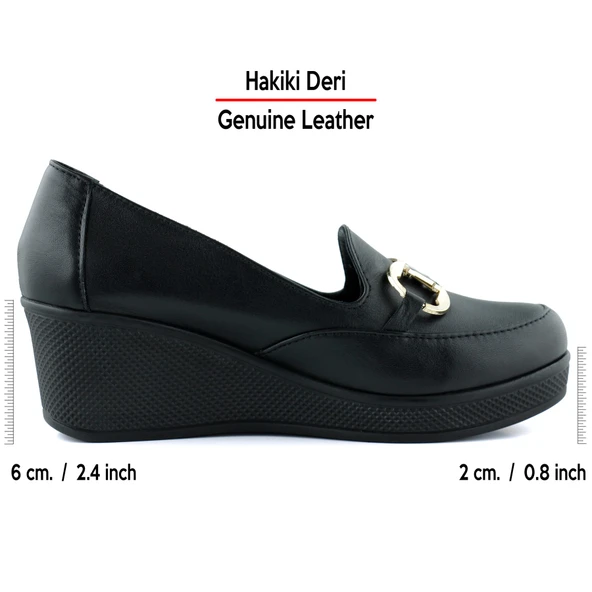 Erkan Saçmacı Hayley Siyah Hakiki Deri Tokalı Yuvarlak Burun Dolgu Topuklu Günlük Ayakkabı - Resim 2