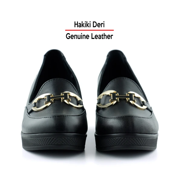 Erkan Saçmacı Hayley Siyah Hakiki Deri Tokalı Yuvarlak Burun Dolgu Topuklu Günlük Ayakkabı - Resim 4