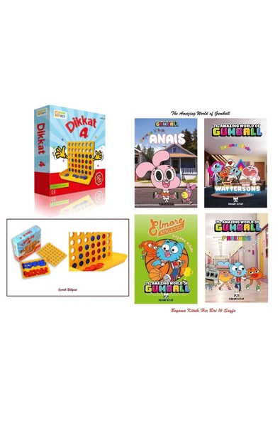 Akıl ve Zeka Oyunu Dikkat 4 ve The Amazing World of Gumball-Cartoon Network 4 Adet Boyama Kitabı