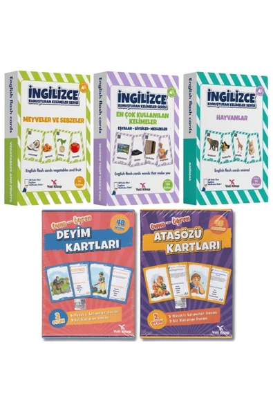 Çocuklar İçin Eğlenceli Oyna-Öğren İngilizce Kelime Kartları ve Atasözü Deyimler Kartları 5'li