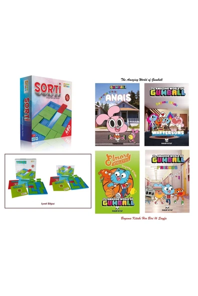 SORTİ Zeka Oyunu ve The Amazing World Of Gumball 4 Adet 16 Syf lık Boyama Kitabı Hediye !!!
