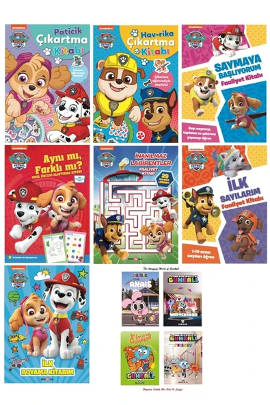 Paw Patrol Boyama ve Aktivite Kitapları 7 Adet İle 4 Adet Gumball Boyama Kitabı Hediye 16 Syf
