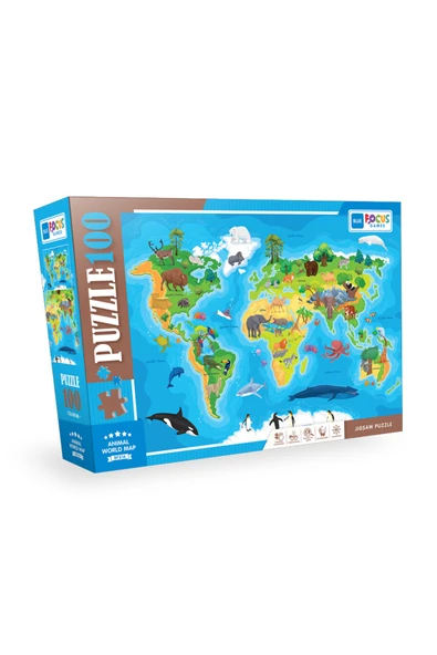 100 Parça Puzzle Animal World Map (HAYVAN DÜNYA HARİTASI)