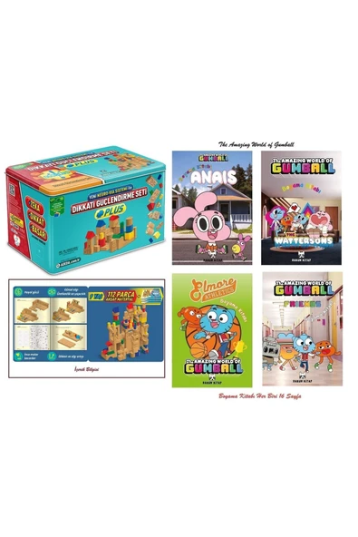 Dikkat Güçlendirme Seti Plus 9 Yaş ve The Amazing World of Gumball CartonNetwork 4 Adet Boyama Kitab
