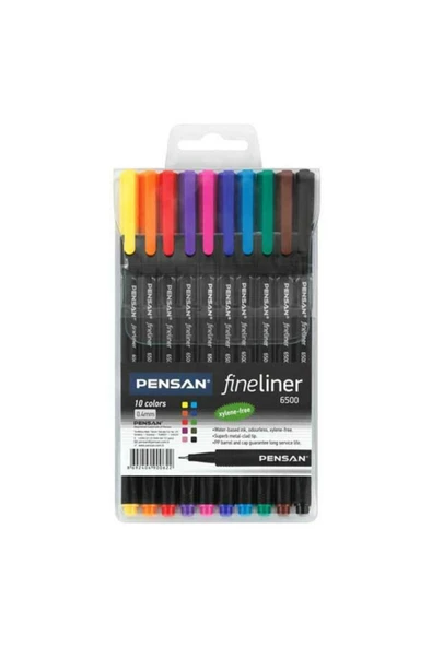 6500 Fineliner 0.4 Mm Keçe Uçlu Kalem 10 Renk Plastik Kutulu Set