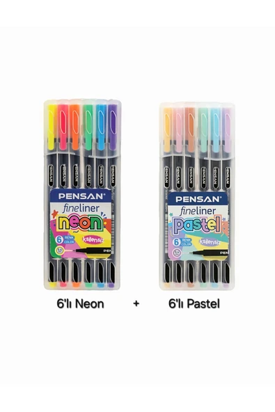 fineliner set 6lı neon ve pasatel  PVC kutu yeni ürün