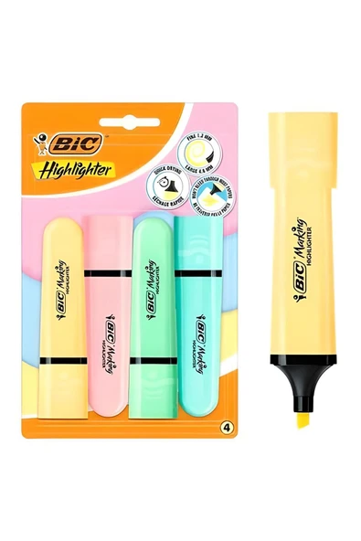 BİC FOSFORLU KALEM PASTEL 4 RENK HİGHLİGHTER