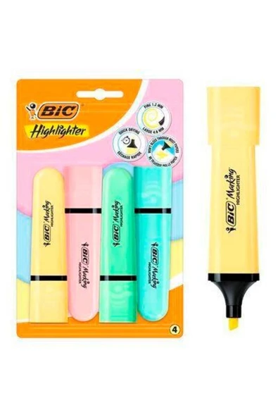 Marking Flat Highlighter 4lü Blister Pastel