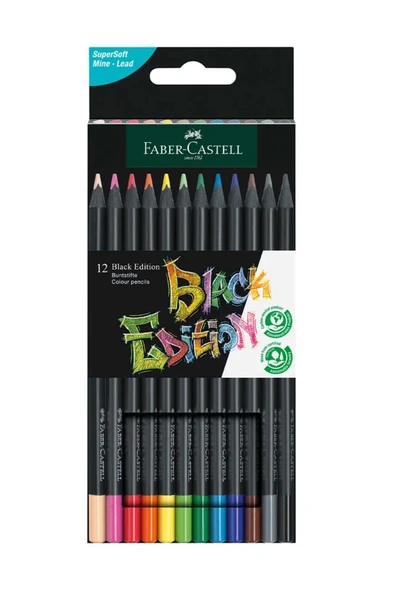 Black Edition Boya Kalemi 12 Renksiyah Kağıda Uyumlu Ergonomik Üçgen Gövde