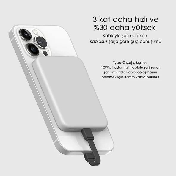 SWORD Magsafe Powerbank 4200mAh 15W Hızlı Şarj İnce ve Hafif iPhone ve Android Uyumlu Siyah SW-MGSF4 - 6