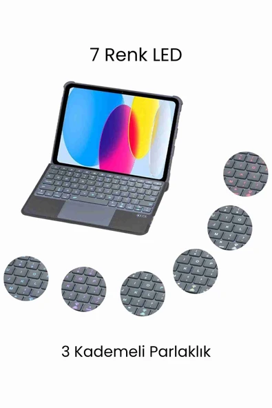 iPad Pro 13 2024 Uyumlu 360° Manyetik Standlı Ledli Touchpadli Katanya Klavyeli Tablet Kılıfı - Resim 2