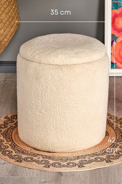 BEJ PELUŞ SANDIKLI LARGE ÇOK AMAÇLI PUF KOLTUK MAKYAJ PUFU BENCH PUF TABURE - 3