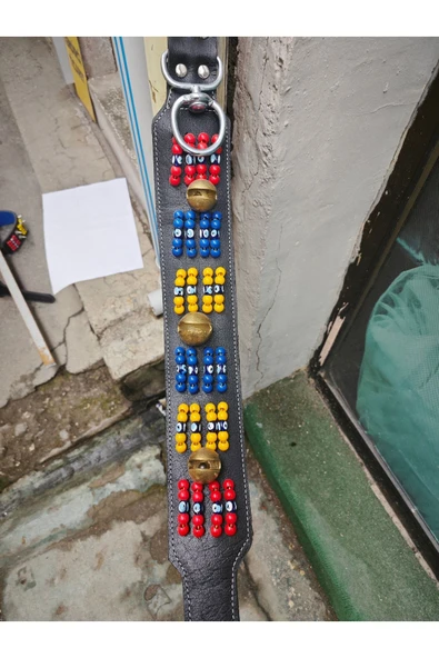 KASTAMONU BEYZADE YÖRESEL PAZARI HAKİKİ DERİ KÖPEK TASMASI BONCUKLU 3 ZİLLİ - 2