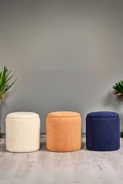 BEJ PELUŞ SANDIKLI LARGE ÇOK AMAÇLI PUF KOLTUK MAKYAJ PUFU BENCH PUF TABURE - 5