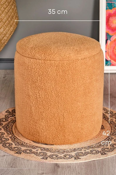 BEJ PELUŞ SANDIKLI LARGE ÇOK AMAÇLI PUF KOLTUK MAKYAJ PUFU BENCH PUF TABURE - 8