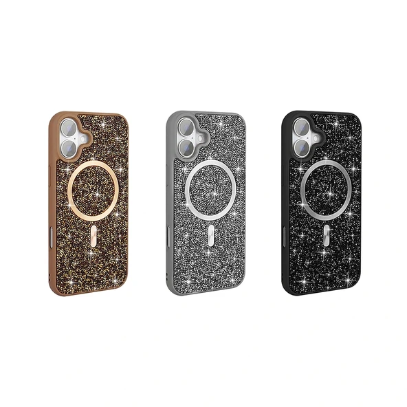 Apple iPhone 16 Pro Kılıf Pırlanta Tasarımlı Magsafe Şarj Özellikli Redclick Mozaik Silikon Kapak - Resim 8