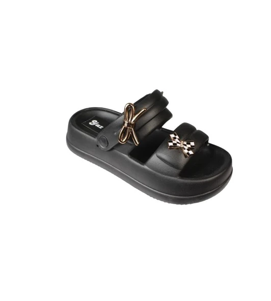 AKINALBELLA Siyah Beyaz Gri Kadın Taşlı deniz havuz plag gündelik arkası geçkili terlik Topuk Boyu 4cm ürün görseli