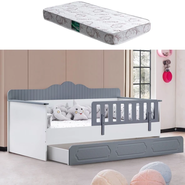 Yavrulu Karyola, Flower Yavrulu Montessori Karyola - Gri + 1 Adet Comfort Yatak