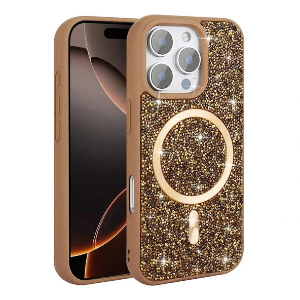 Apple iPhone 16 Pro Max Kılıf Pırlanta Tasarımlı Magsafe Şarj Özellikli Redclick Mozaik Silikon Kapak - Resim 2