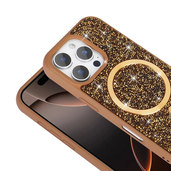 Apple iPhone 16 Pro Max Kılıf Pırlanta Tasarımlı Magsafe Şarj Özellikli Redclick Mozaik Silikon Kapak - Resim 6