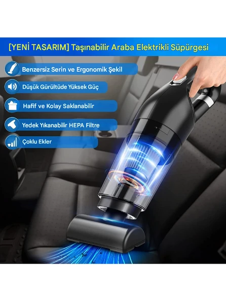 QASUL Taşınabilir Araç Süpürgesi USB Şarjlı Süpürge  Araçlar İçin Ve Ev İçinde Kullanım - 2