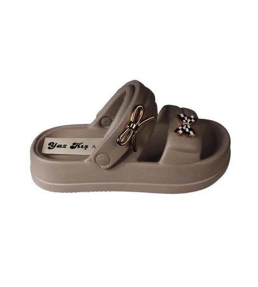 AKINALBELLA Siyah Beyaz Gri Kadın Taşlı deniz havuz plag gündelik arkası geçkili terlik Topuk Boyu 4cm - Resim 10