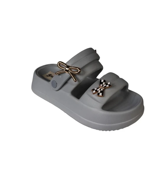 AKINALBELLA Siyah Beyaz Gri Kadın Taşlı deniz havuz plag gündelik arkası geçkili terlik Topuk Boyu 4cm - Resim 5