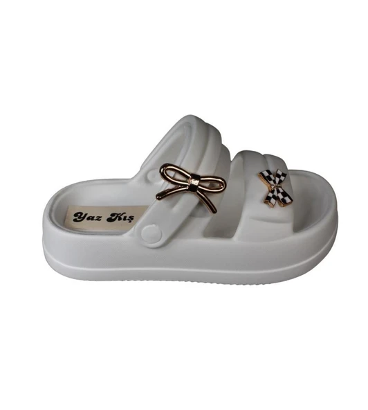 AKINALBELLA Siyah Beyaz Gri Kadın Taşlı deniz havuz plag gündelik arkası geçkili terlik Topuk Boyu 4cm - Resim 12