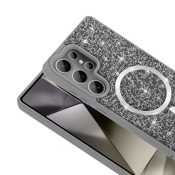 Galaxy S25 Ultra Kılıf Pırlanta Tasarımlı Magsafe Şarj Özellikli Redclick Mozaik Silikon Kapak - Resim 5