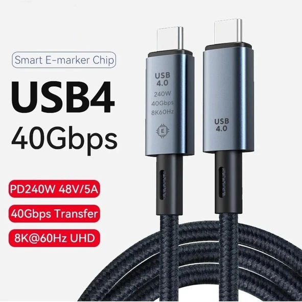 Daytona ZR852 240W USB 4.0 40GBPS 8k Thunderbolt Görüntü Aktarım ve Hızlı Şarj Kablosu 1 Metre - 5