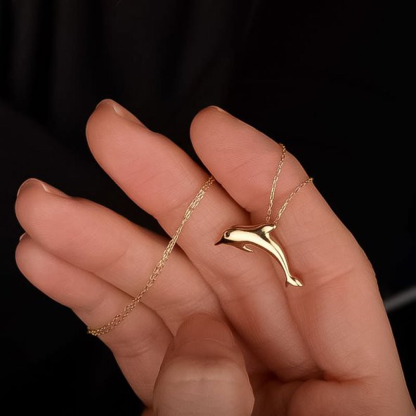 14 Ayar Altın Yunus Balığı Kolye ürün görseli