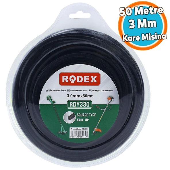 Misina Motorlu Tırpan Kare Misina 3 mm 50 Metre Çim Ot Biçme Teli RDY330