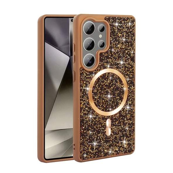 Galaxy S25 Ultra Kılıf Pırlanta Tasarımlı Magsafe Şarj Özellikli Redclick Mozaik Silikon Kapak - Resim 3