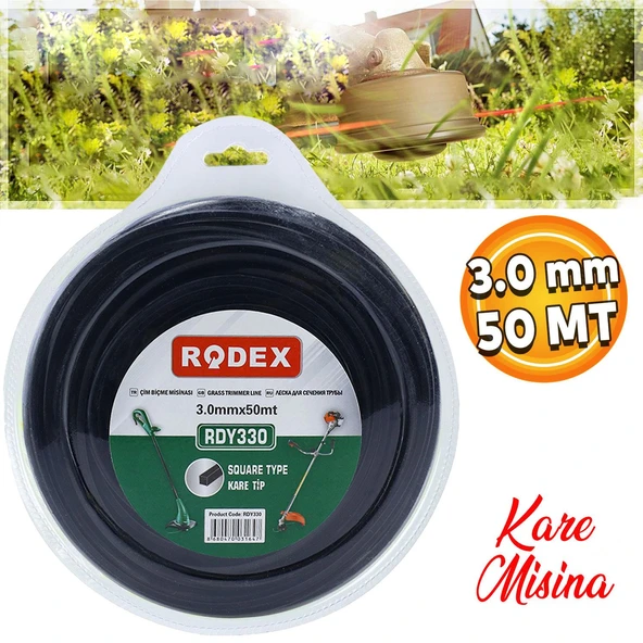 Misina Motorlu Tırpan Kare Misina 3 mm 50 Metre Çim Ot Biçme Teli RDY330 - 4