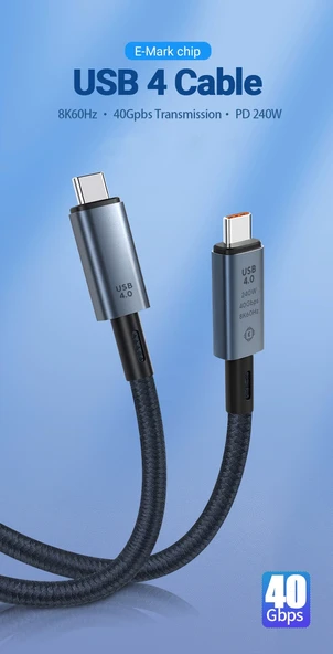Daytona ZR852 240W USB 4.0 40GBPS 8k Thunderbolt Görüntü Aktarım ve Hızlı Şarj Kablosu 1 Metre - 4