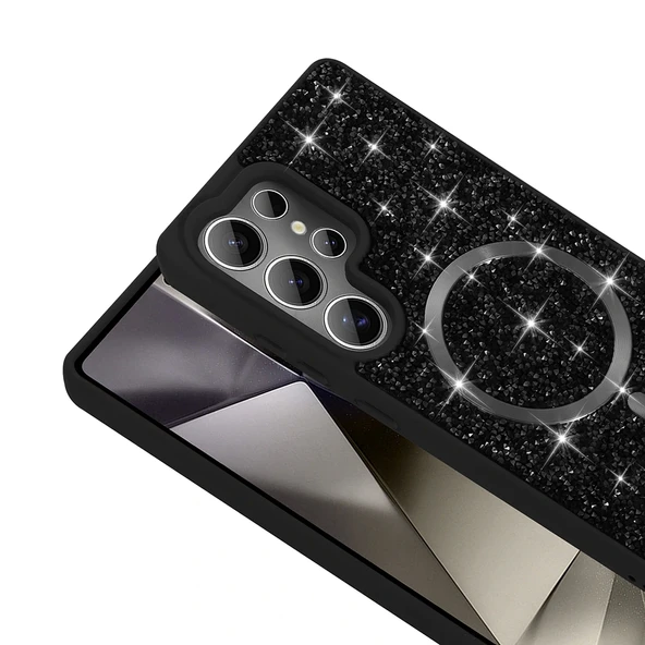 Galaxy S25 Ultra Kılıf Pırlanta Tasarımlı Magsafe Şarj Özellikli Redclick Mozaik Silikon Kapak - Resim 7