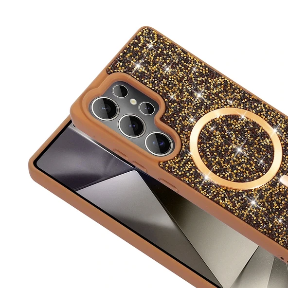 Galaxy S25 Ultra Kılıf Pırlanta Tasarımlı Magsafe Şarj Özellikli Redclick Mozaik Silikon Kapak - Resim 6