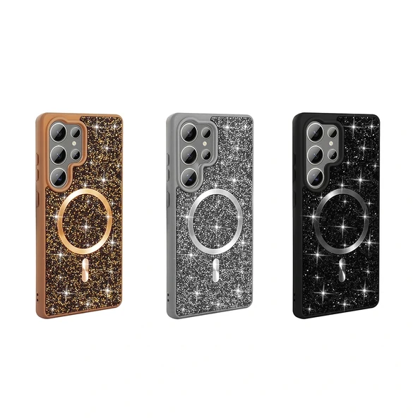 Galaxy S25 Ultra Kılıf Pırlanta Tasarımlı Magsafe Şarj Özellikli Redclick Mozaik Silikon Kapak - Resim 8