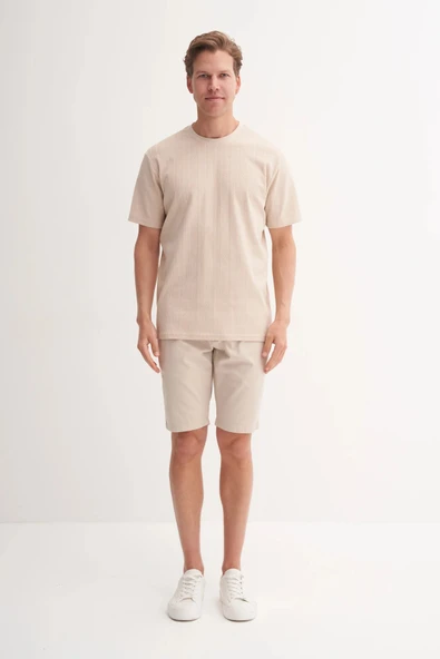 Cazador Erkek Bisiklet Yaka Regular Fit Örme Tişört 4121 Bej ürün görseli 1