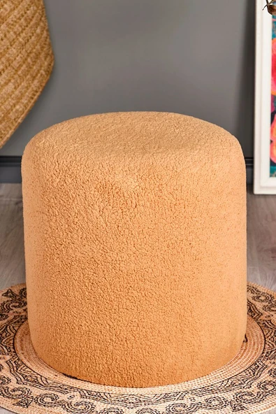 Silindir Puf Tabure Kuzu Kumaş Bej Makyaj Pufu Puf Sandalye Ayak Uzatma Pufu - 2