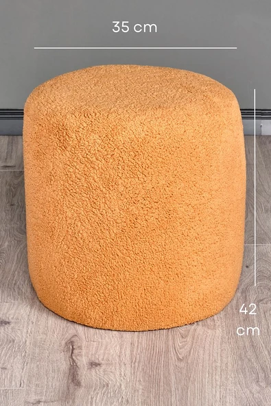 Silindir Puf Tabure Kuzu Kumaş Bej Makyaj Pufu Puf Sandalye Ayak Uzatma Pufu - 3
