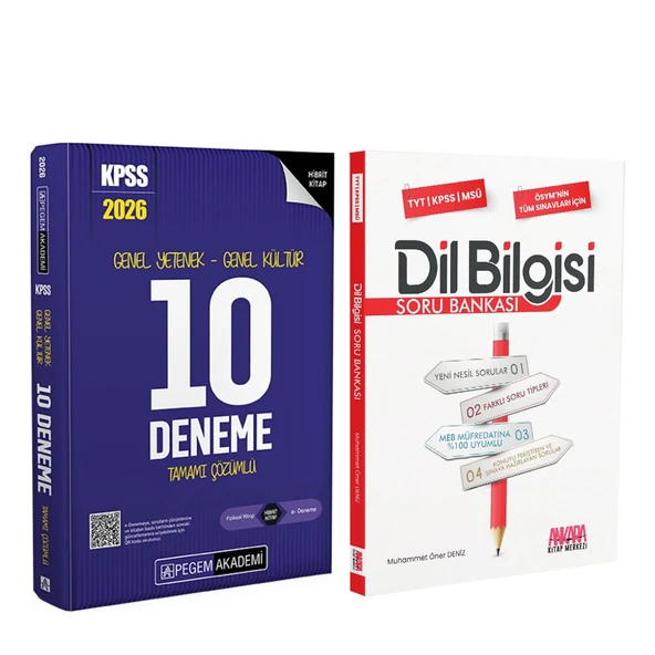 Pegem 2026 KPSS GY GK Tamamı Çözümlü 10 Deneme ve AKM Dil Bilgisi Soru Bankası Seti 2 Kitap