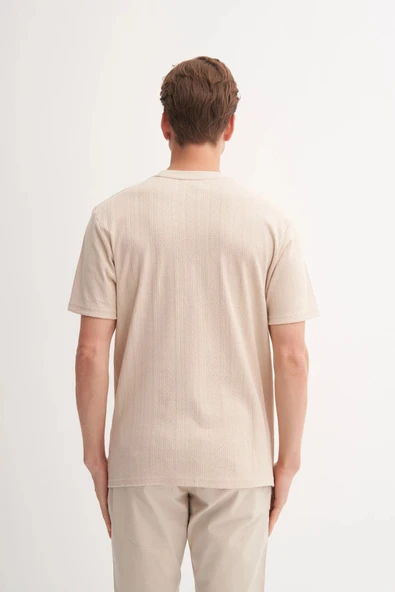 Cazador Erkek Bisiklet Yaka Regular Fit Örme Tişört 4121 Bej - Resim 3